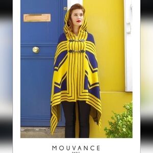 Mouvance Paris Nuuk Hooded Cape Yellow Purple Geometric Graphic Poncho One Size